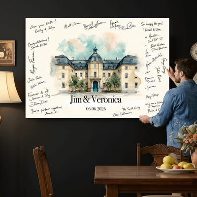 13409147-MGV-CV-36X24 - Wedding Guest Book Alternative Wall Art Canvas Print, Personalized Couple Photo Guestbook Wedding Signature Poster, Custom Couple Photo Guestbook Canvas