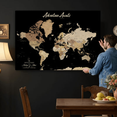 88415067-MGV-CV-36X24 - Custom Push Pin World Map Canvas Print | Personalized Travel Map Wall Art