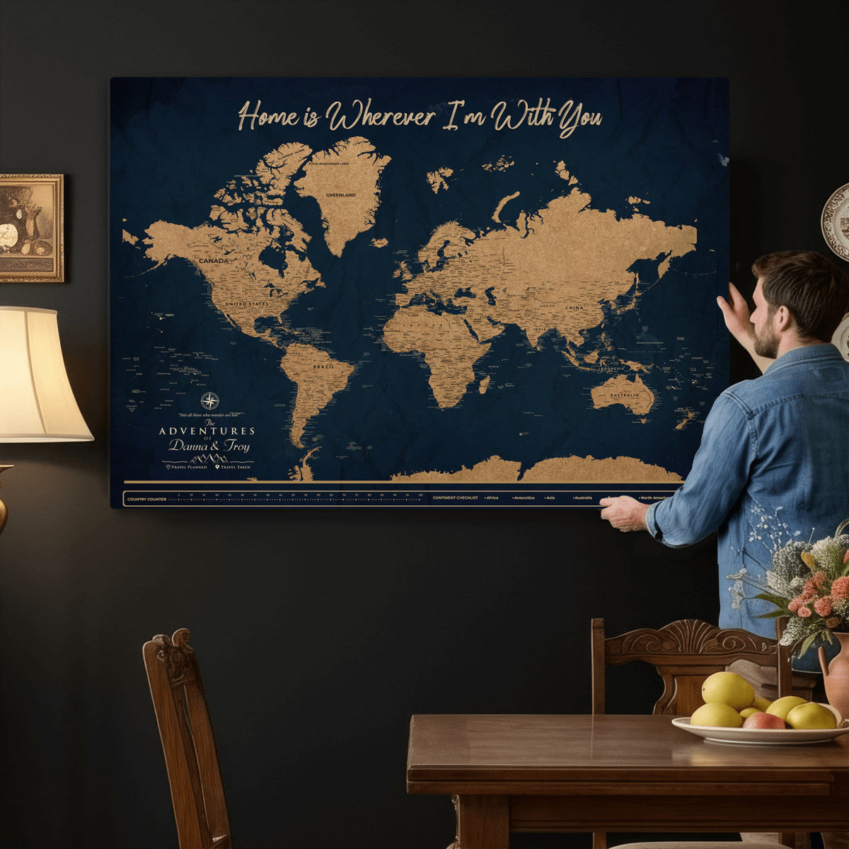45598170-MGV-CV-36X24 - Custom Push Pin World Map Canvas Print | Personalized Travel Map Wall Art