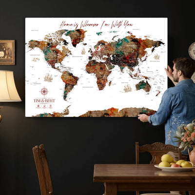 116MESUT-MGV-CV-36X24 - Custom Push Pin World Map Canvas Print | Personalized Travel Map Wall Art