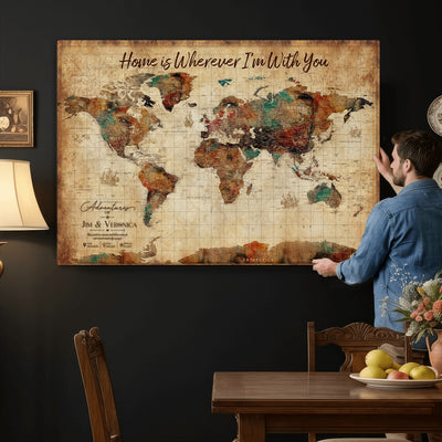 48389322-MGV-CV-36X24 - Custom Push Pin World Map Canvas Print | Personalized Travel Map Wall Art