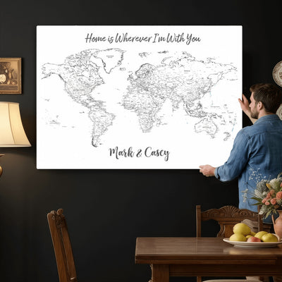 84721465-MGV-CV-36X24 - Custom Push Pin World Map Canvas Print | Personalized Travel Map Wall Art