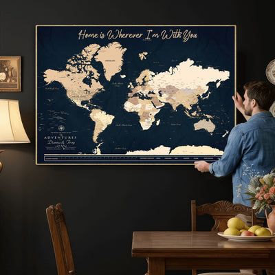 29990805-MGV-CV-36X24 - Custom Push Pin World Map Canvas Print | Personalized Travel Map Wall Art