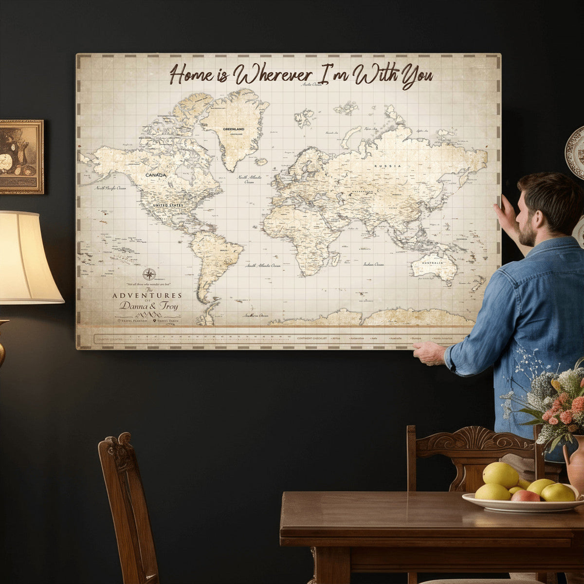 40086720-MGV-CV-36X24 - Custom Push Pin World Map Canvas Print | Personalized Travel Map Wall Art