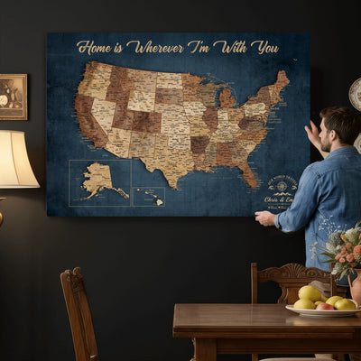 87620242N-MGV-CV-36X24 - Personalized USA Push Pin Travel Map Wall Art Canvas Print | Custom United States Map, Push Pin Map - USA Bucket List Map