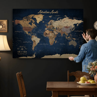 74477969-MGV-CV-36X24 - Custom Push Pin World Map Canvas | Personalized Travel Tracker | Wedding Anniversary Gift for Couples | Adventure Map Wall Art with Pins