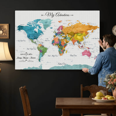 66743043-MGV-CV-36X24 - Extra Large Framed Personalize Push Pin World Map Wall Art Canvas Print for Travel Tracking - NEWMAP-131