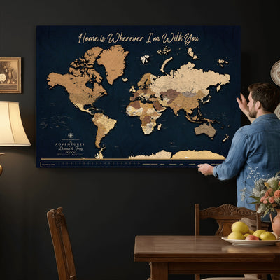 13903533-MGV-CV-36X24 - Extra Large Framed Personalize Push Pin World Map Wall Art Canvas Print for Travel Tracking - NEWMAP-152