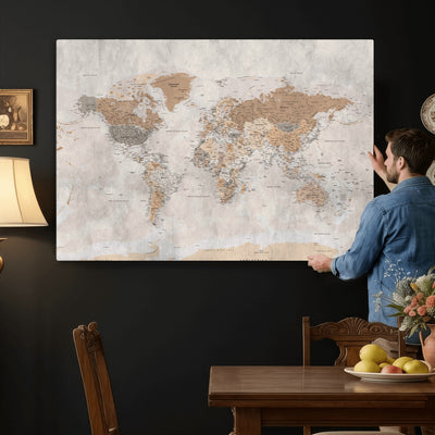 18074626DD-MGV-CV-36X24 - Extra Large Framed Personalize Push Pin World Map Wall Art Canvas Print for Travel Tracking NEWMAP - 009