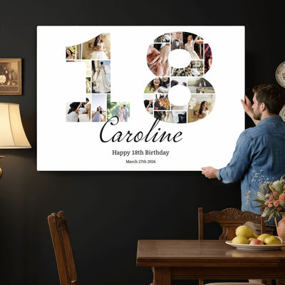 CSTM914DD-MGV-CV-36X24 - Number Photo Mosaic Canvas Print – Personalized Birthday Number Made of Your Photos