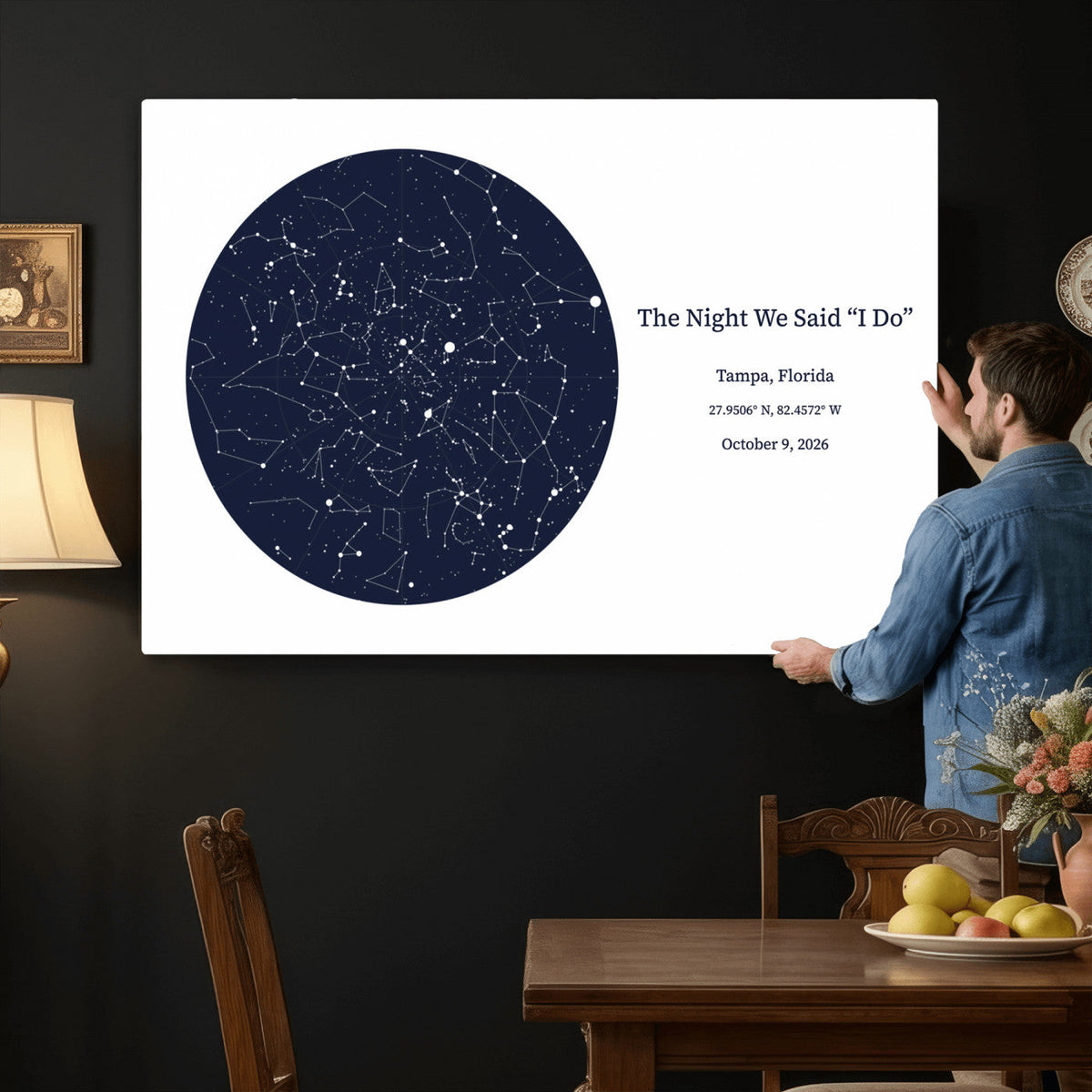 CSTM914STR-MGV-CV-36X24 - Custom Star Map Canvas Print – Personalized Night Sky Wall Art by Date and Location