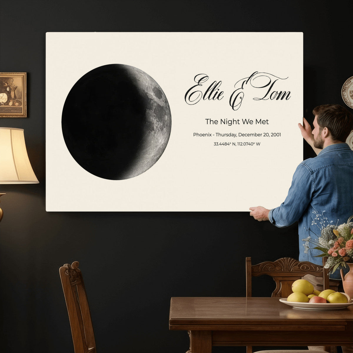 CSTM914MOON-MGV-CV-36X24 - Moon Phase Canvas Print – Personalized Moon from the Night You Met Wall Art