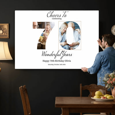 CSTM914DEDE-MGV-CV-36X24 - Number with Photo Canvas Print – Personalized Birthday Number Wall Art