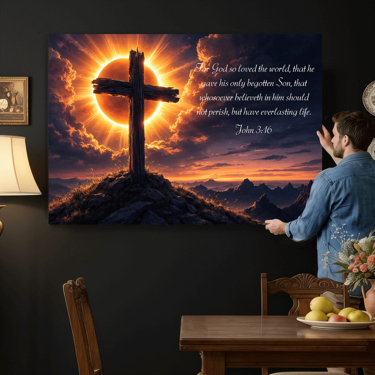 Custom Bible Verse Cross Canvas, Personalized Christian Wall Art
