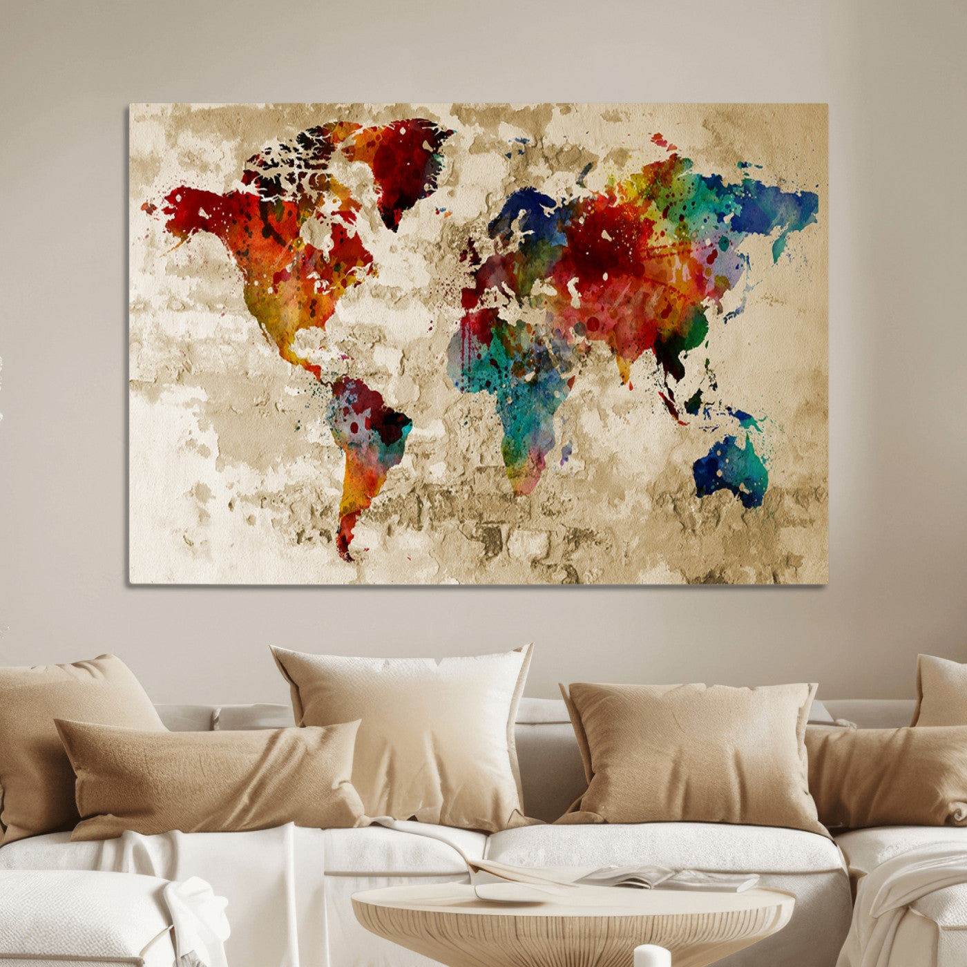Push Pin World Map Canvas Print – Framed Wall Art for Couples to Track Their Travels – Anniversary Gift or Home Adventure Decor