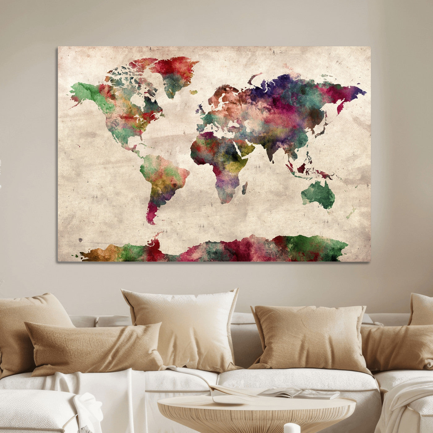 Push Pin World Map Canvas Print – Framed Wall Art for Couples to Track Their Travels – Anniversary Gift or Home Adventure Decor
