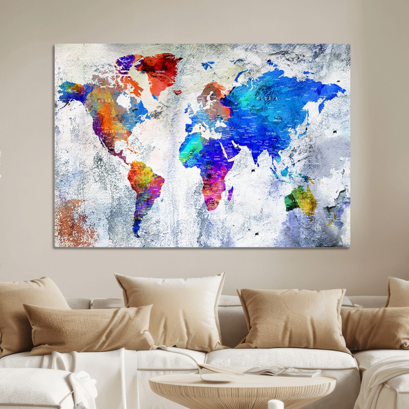 Push Pin World Map Canvas Print – Framed Wall Art for Couples to Track Their Travels – Anniversary Gift or Home Adventure Decor