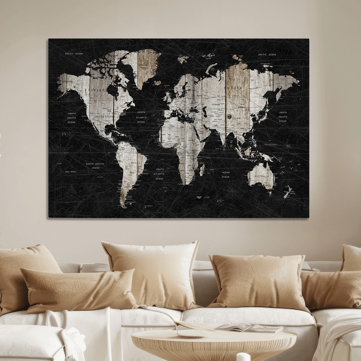 89998-MGV-CV-36X24-Push Pin World Map Canvas Print – Framed Wall Art for Couples to Track Their Travels – Anniversary Gift or Home Adventure Decor