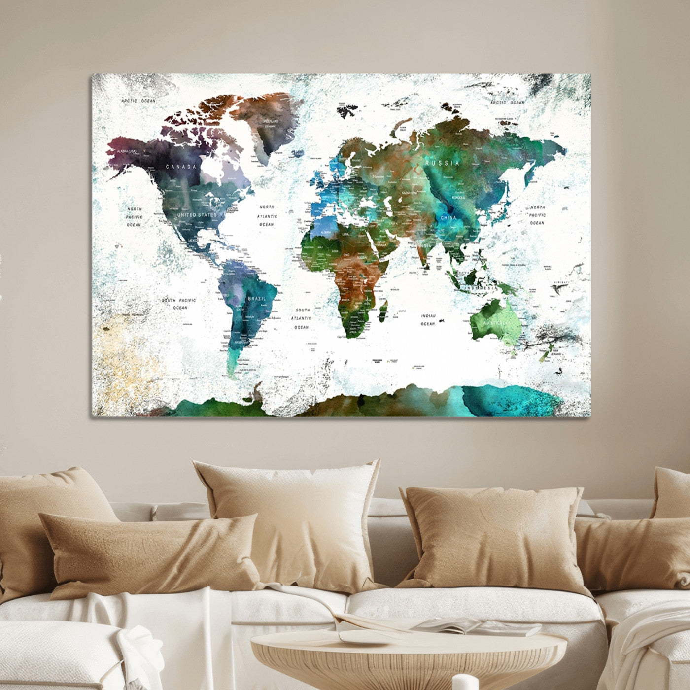 Push Pin World Map Canvas Print – Framed Wall Art for Couples to Track Their Travels – Anniversary Gift or Home Adventure Decor