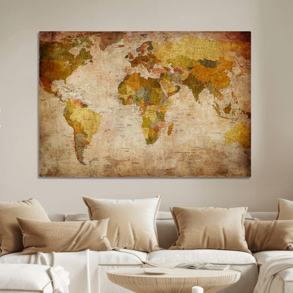Push Pin World Map Canvas Print – Framed Wall Art for Couples to Track Their Travels – Anniversary Gift or Home Adventure Decor
