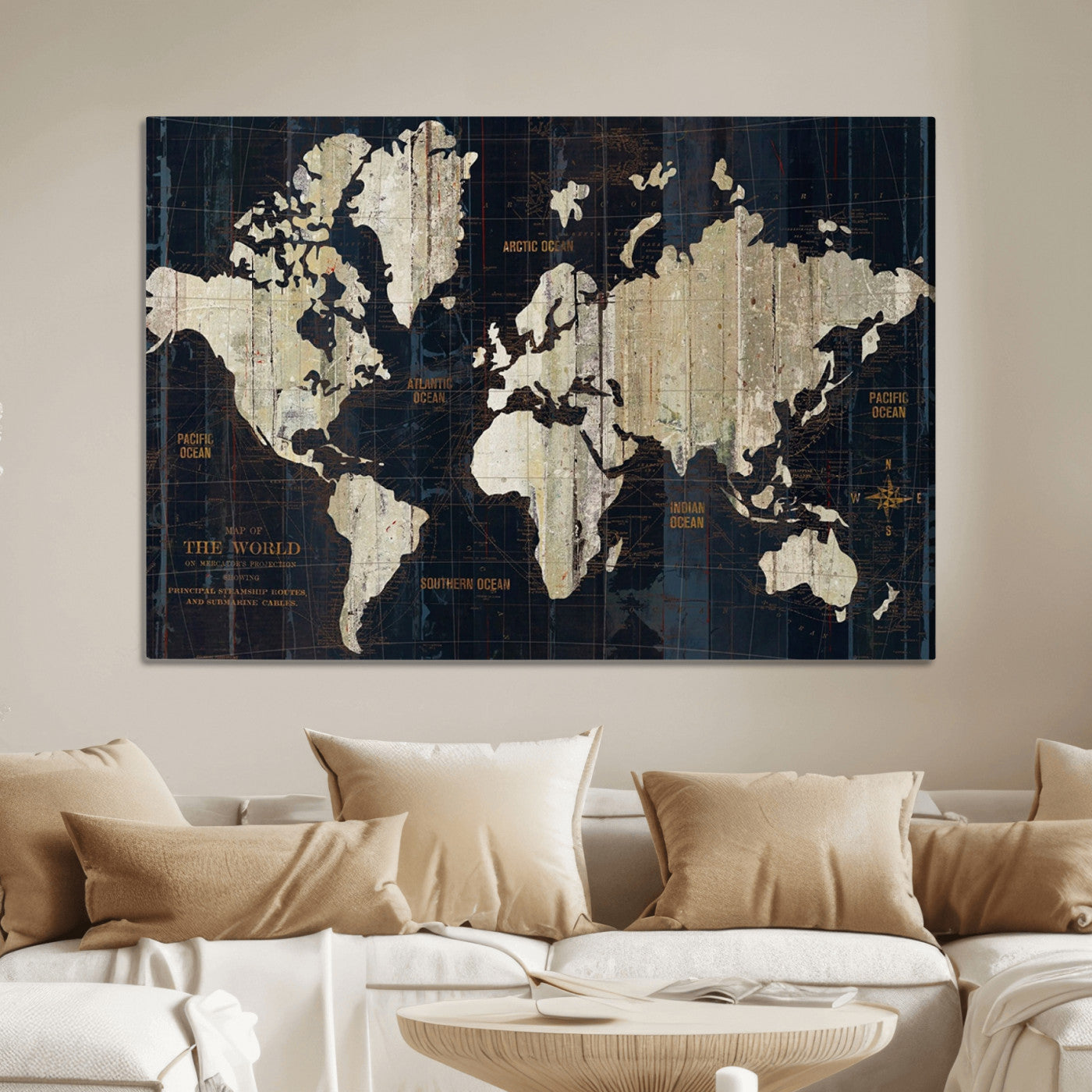 Push Pin World Map Canvas Print – Framed Wall Art for Couples to Track Their Travels – Anniversary Gift or Home Adventure Decor