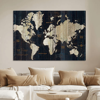 Push Pin World Map Canvas Print – Framed Wall Art for Couples to Track Their Travels – Anniversary Gift or Home Adventure Decor