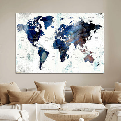 Push Pin World Map Canvas Print – Framed Wall Art for Couples to Track Their Travels – Anniversary Gift or Home Adventure Decor