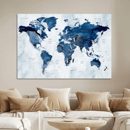 Push Pin World Map Canvas Print – Framed Wall Art for Couples to Track Their Travels – Anniversary Gift or Home Adventure Decor