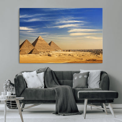 18193-MGV-CV-36X24-Majestic Ancient Wonders Wall Art Canvas Print, Golden Desert Under Endless Blue Sky Desert Sands Under Endless Blue Sky Artwork for Home Office