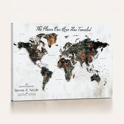29090064-MGV-CV-36X24 - Custom Push Pin World Map Wall Art Canvas Print | Personalized Travel Tracker with Pins Framed Large for Home and Office Decor