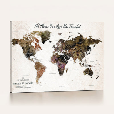 34345515-MGV-CV-36X24 - Custom Push Pin World Map Wall Art Canvas Print | Personalized Travel Tracker with Pins Framed Large for Home and Office Decor