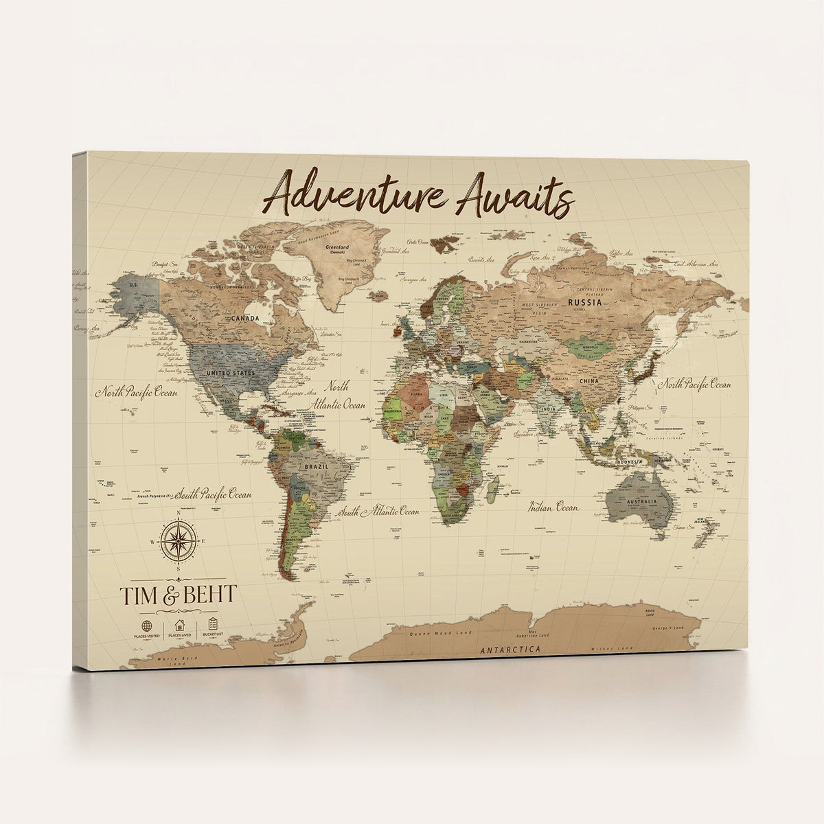 72027187-MGV-CV-36X24 - Custom Push Pin World Map Wall Art Canvas Print | Personalized Travel Tracker with Pins Map Print - NEWMAP-23