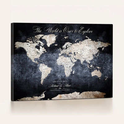 Personalized Beige Modern Push Pin Travel Map Canvas Print, Places Visited Tracker, Study and Entryway Decor