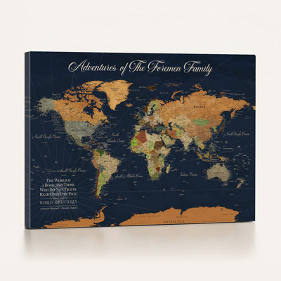 84352304-MGV-CV-36X24 - Custom Push Pin Travel Map Canvas Print, Honeymoon and Anniversary Gift, Living Room and Dining Room Decor