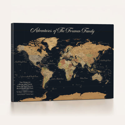 Personalized White Minimalist World Travel Map Wall Art with Pins, Places Visited Tracker, Entryway and Hallway Decor