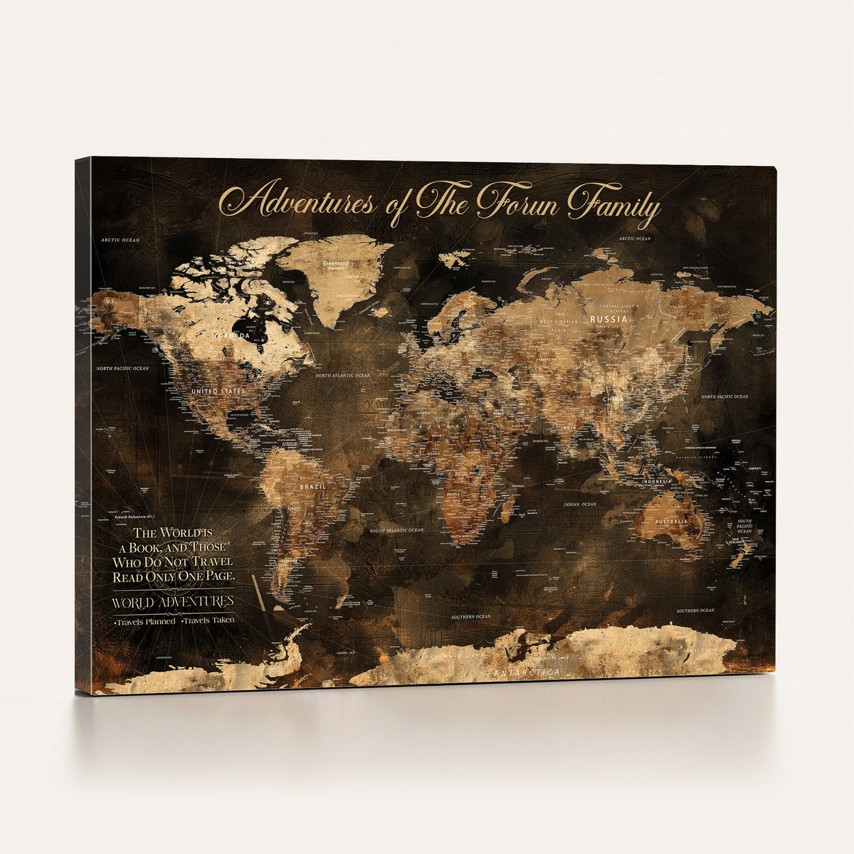 20594960-MGV-CV-36X24 - Custom Push Pin World Map Wall Art Canvas Print | Personalized Travel Tracker with Pins Framed Large for Home and Office Decor
