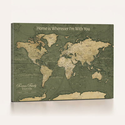 31715895-MGV-CV-36X24 - Custom Push Pin World Map Wall Art Canvas Print | Personalized Travel Tracker with Pins Framed Large for Home and Office Decor