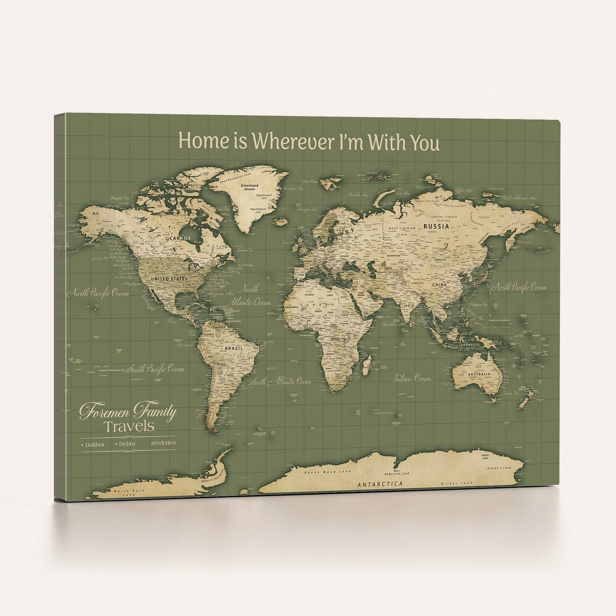 88521244-MGV-CV-36X24 - Custom Push Pin World Map Wall Art Canvas Print | Personalized Travel Tracker with Pins Framed Large for Home and Office Decor