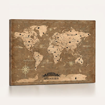 16235283-MGV-CV-36X24 - Custom World Travel Map Wall Art with Pins, Family Travel Tracker, Living Room and Bedroom Decor
