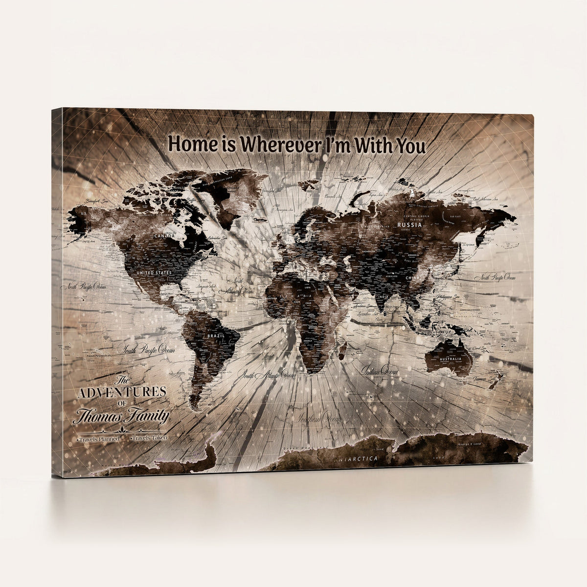 Personalized Push Pin World Map Wall Art Canvas Print, Customizable Framed Travel Map - NEWMAP-085