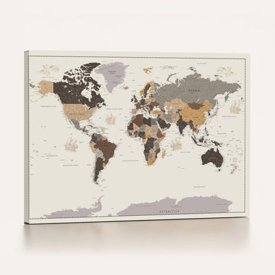 58777746-MGV-CV-36X24 - Custom Beige Modern Push Pin World Map Canvas Print, Places Visited Tracker, Bedroom and Study Decor