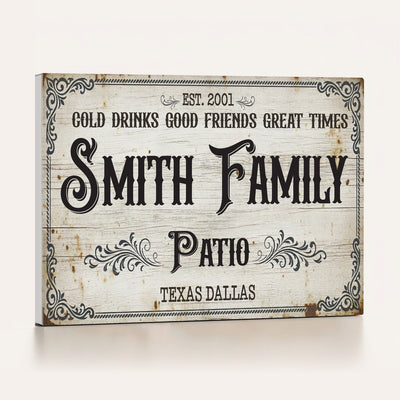 82858529-MGV-CV-36X24 - Custom Family Patio Sign Wall Art Canvas Print, Personalized Rustic Backyard Decor