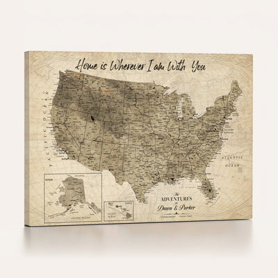 25440520-MGV-CV-36X24 - Detailed Personalized Push Pin United States Map Wall Art, States Visited Map, Office and Hallway Decor