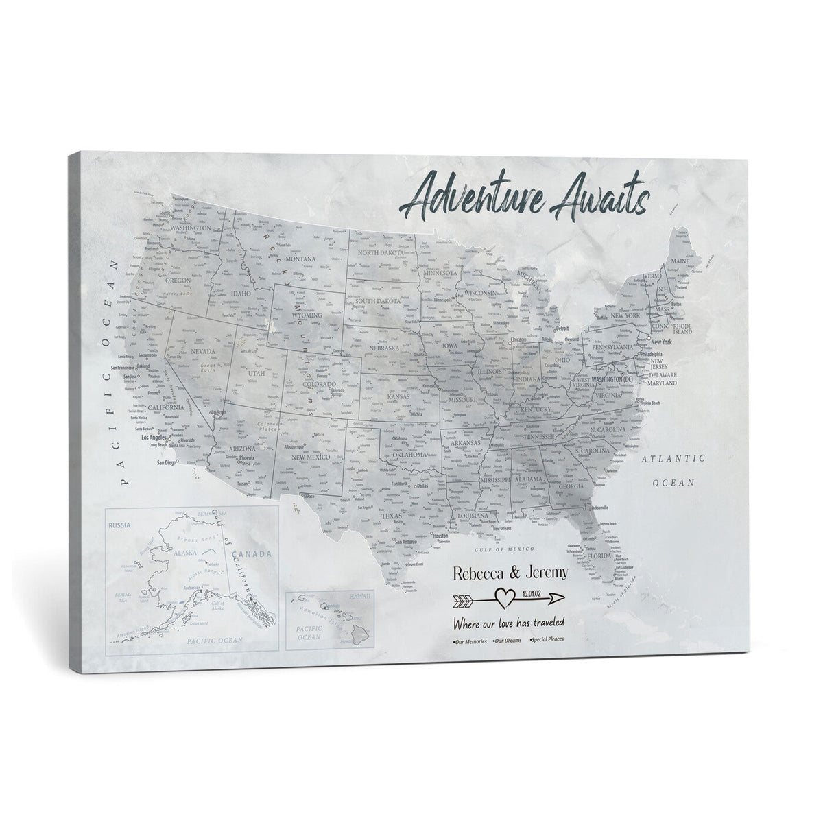 66120672-MGV-CV-36X24 - Personalized America Push Pin Travel Map Canvas Wall Art for Custom Family Gift