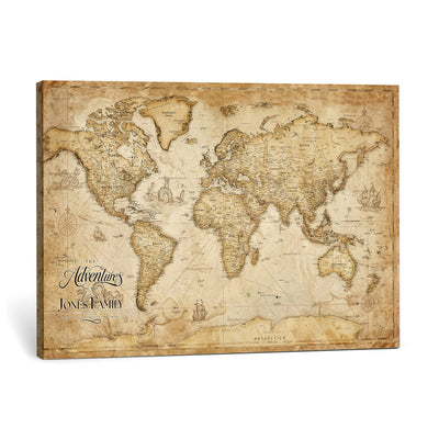 60956619-MGV-CV-36X24 - Custom Push Pin World Map Canvas Print | Personalized Travel Map Wall Art