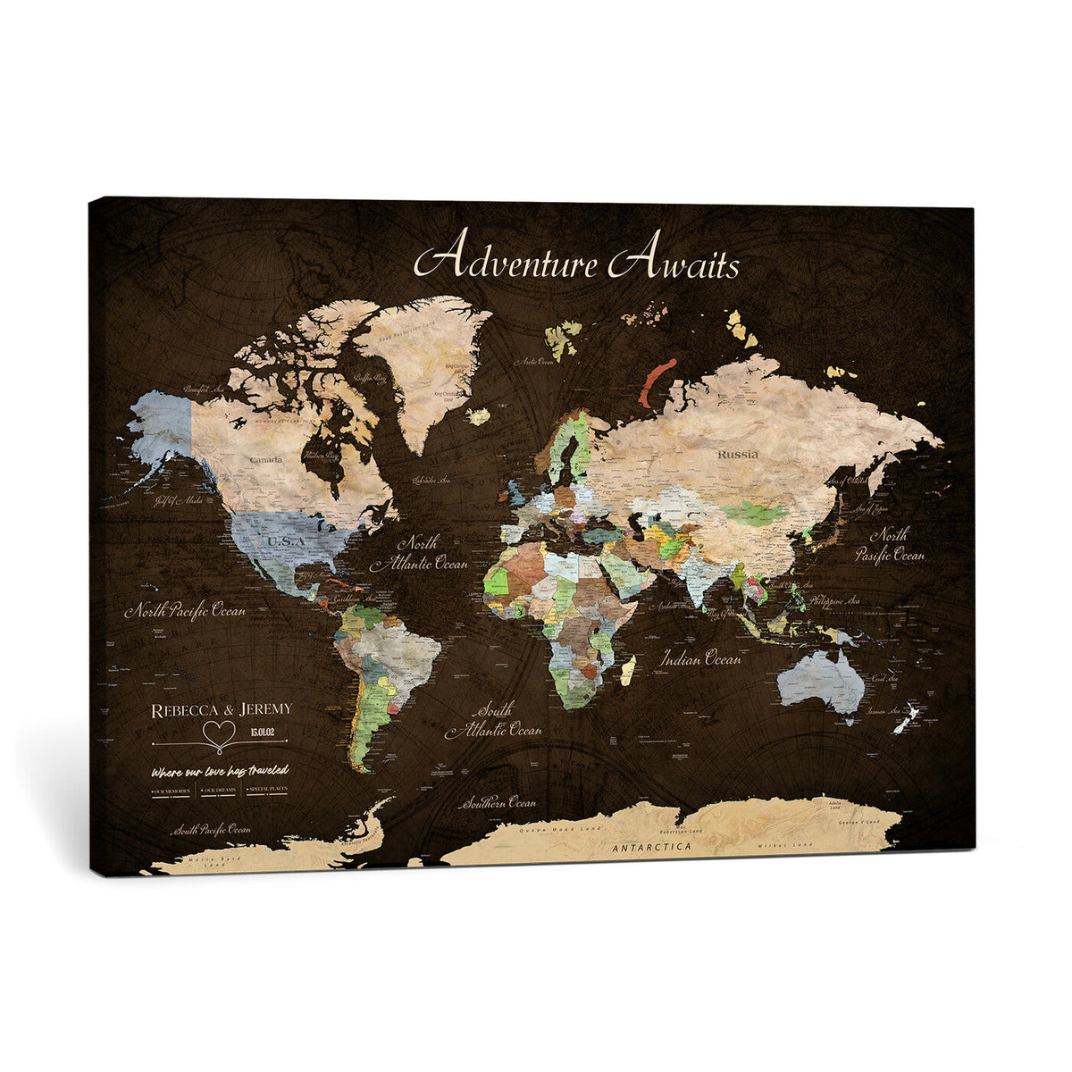 95753799-MGV-CV-36X24 - Custom Push Pin World Map Canvas Print | Personalized Travel Map Wall Art
