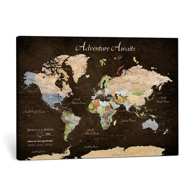95753799-MGV-CV-36X24 - Custom Push Pin World Map Canvas Print | Personalized Travel Map Wall Art