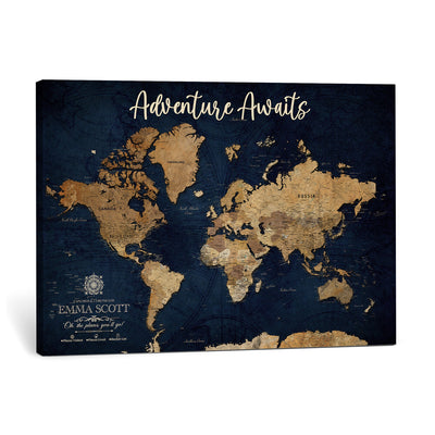 44399597-MGV-CV-36X24 - Custom Push Pin World Map Canvas Print | Personalized Travel Map Wall Art