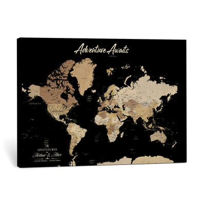 88415067-MGV-CV-36X24 - Custom Push Pin World Map Canvas Print | Personalized Travel Map Wall Art
