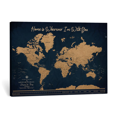 45598170-MGV-CV-36X24 - Custom Push Pin World Map Canvas Print | Personalized Travel Map Wall Art